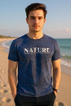 Erkek Slim Fit Dijital New York Baskılı Pamuklu T-Shirt