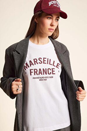 DeFacto Oversize Geniş Kalıp Bisiklet Yaka Baskılı Penye Kısa Kollu Tişört E2795AX25SPWT34