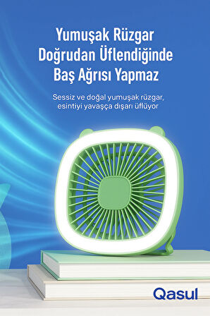 LED Işıklı Şarj Edilebilir Masa Fanı Ofis, Ev, Masa Üstü, Yatak Odası İçin Taşınabilir Vantilatör