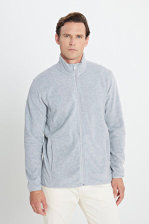 Erkek Gri Anti-pilling Tüylenme Yapmayan Standart Fit Normal Kesim Bato Yaka Sweatshirt Polar Ceket