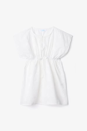 Beyaz Kız Çocuk Butterfly Kısa Kollu V Yaka Kaftan