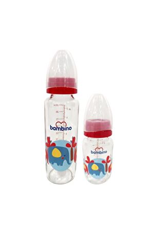 Bambino 2li Cam Biberon Seti 225ml+125ml  Kırmızı