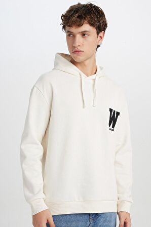 DeFacto Relax Fit Kapüşonlu Baskılı Kalın Sweatshirt D2171AX24AUER98