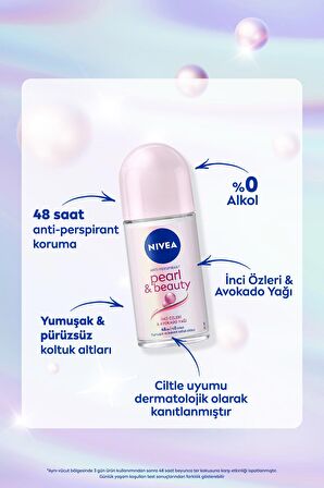 Nivea Kadın Roll-on Deodorant Pearl&Beauty 50ml, 48 Saat Anti-perspirant Ter Karşıtı Koruma, X2 Adet