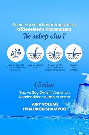Arındıran, Nemlendiren, Hacim Veren Şampuan KUNDAL Airy Volume Hyaluron Shampoo 500ml Blossom Breeze