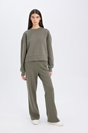 DeFacto Straight Fit Kalın Eşofman Altı Beli Lastikli Cepli Yüksek Bel Basic Düz B8571AX24WNKH422