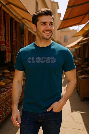 Erkek  Nakış Baskılı Yumuşak Pamuklu T-Shirt