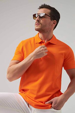 Ds Damat Regular Fit Turuncu Pike Dokulu %100 Pamuk Kıvrılmaz Polo Yaka Nakışlı T-Shirt 4HC14ORT51000 4HC14ORT51000