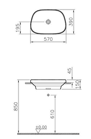 VitrA Frame 5653B403-0016 Tezgah Üstü TV Lavabo, VitrA Clean, 57 cm, Beyaz