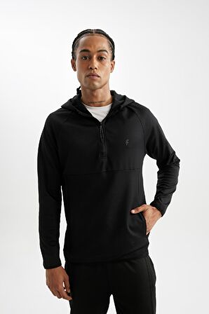 DeFactoFit Standart Fit Kapüşonlu Fermuarlı Pike Sporcu Sweatshirt C9181AX24AUBK81
