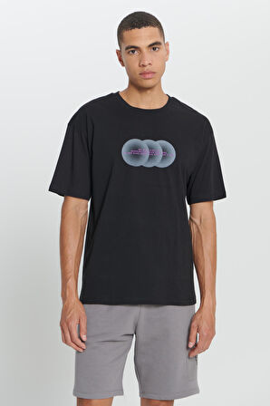 Loose Fit Bol Kesim %100 Pamuk Baskılı Bisiklet Yaka Tişört