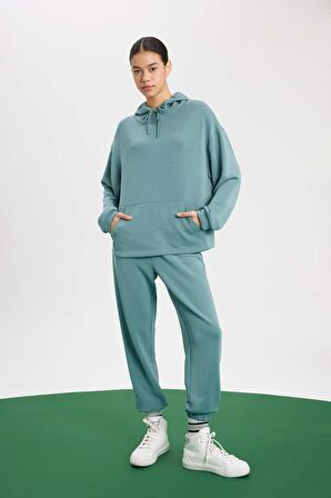 DeFactoFit Oversize Geniş Kalıp Premium Modal Kapüşonlu Kanguru Cepli Sporcu Sweatshirt B5206AX24SPGN1191