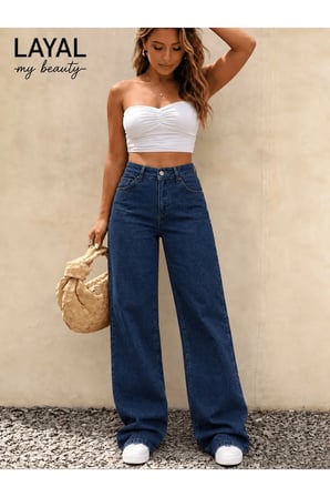 Marina Kadın Jeans Yüksek Bel Bol Paça Rahat Salaş Jean Denim Kot Pantolon