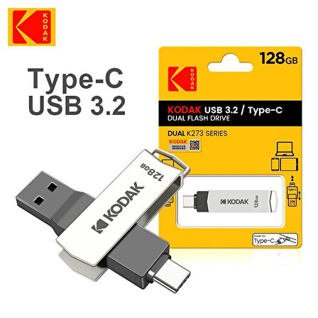Kodak 128 Gb Type C ve USB 3.2 Flash Bellek Otg Çift Giriş Premium