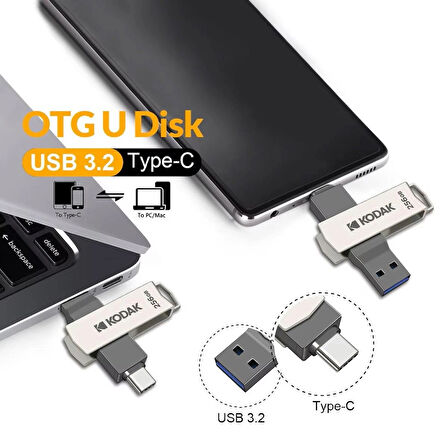 Kodak 128 Gb Type C ve USB 3.2 Flash Bellek Otg Çift Giriş Premium