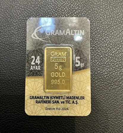 1 adet 24 ayar  5 gramlık  altın 995/1000 saflıkta