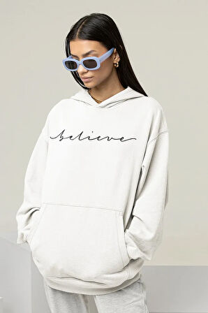 Believe Yazılı Unisex Oversize Hoodie