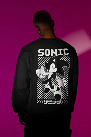 Sonic Baskılı Unisex Oversize Çizgi Film Sweatshirt