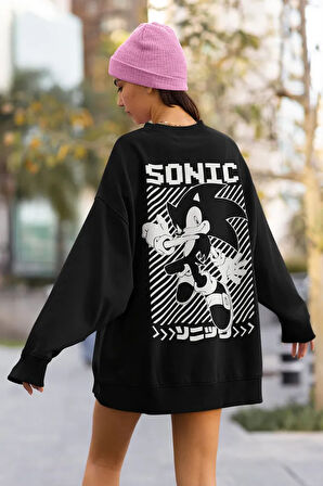 Sonic Baskılı Unisex Oversize Çizgi Film Sweatshirt
