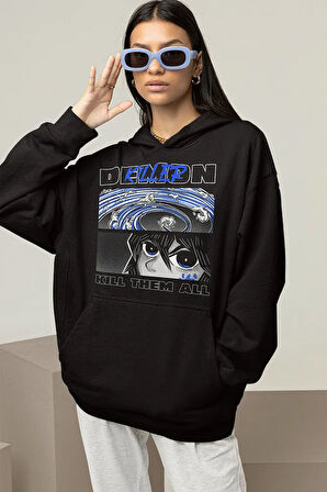 Demon Killer Baskılı Unisex Oversize Kill Them All Anime Hoodie