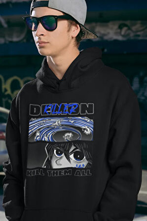 Demon Killer Baskılı Unisex Oversize Kill Them All Anime Hoodie