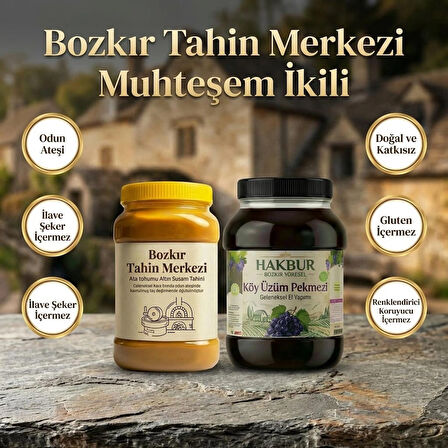 Bozkır tahin Merkezi Yerli Altın susam tahini 935 Gr & Köy Üzüm Pekmezi 950 Gr (doğal& katkısız)