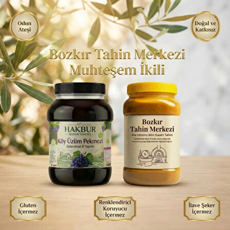Bozkır tahin Merkezi Yerli Altın susam tahini 935 Gr & Köy Üzüm Pekmezi 950 Gr (doğal& katkısız)