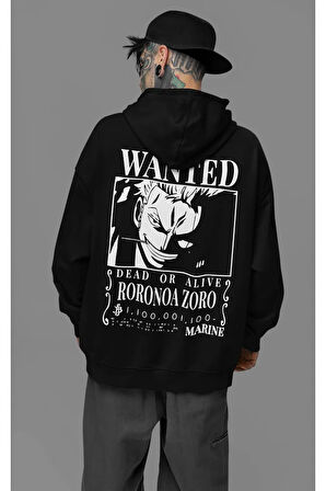 Wanted Roronoa Zoro Baskılı Unisex Oversize Anime Karakter Hoodie