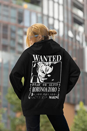 Wanted Roronoa Zoro Baskılı Unisex Oversize Anime Karakter Hoodie