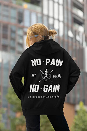 No Pain No Gain Baskılı Unisex Oversize Fitness Gym Hoodie