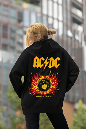 AC DC Müzik Grubu Baskılı Unisex Oversize Rock Metal Hoodie