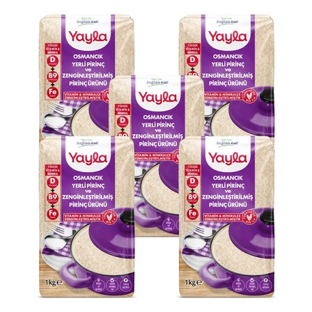 Yayla Osmancık Yerli Pirinç ve Zenginleştirilmiş Pirinç Ürünü (D+B9+Fe) 1 kg x5