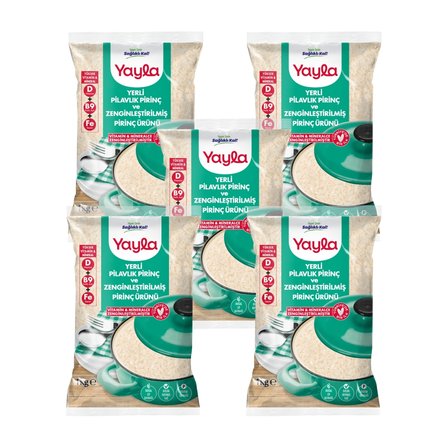 Yayla Yerli Pilavlık Pirinç ve Zenginleştirilmiş Pirinç Ürünü (D+B9+Fe) 1 kg x5