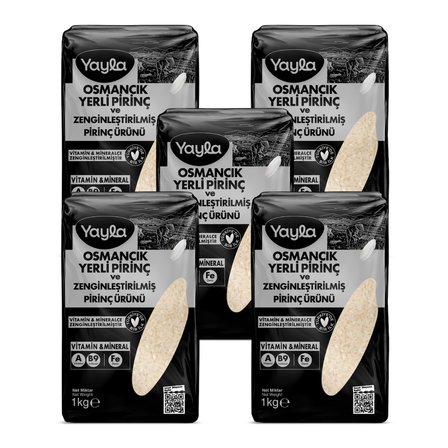 Yayla Osmancık Yerli Pirinç ve Zenginleştirilmiş Pirinç Ürünü (A+B9+Fe) 1 kg x5