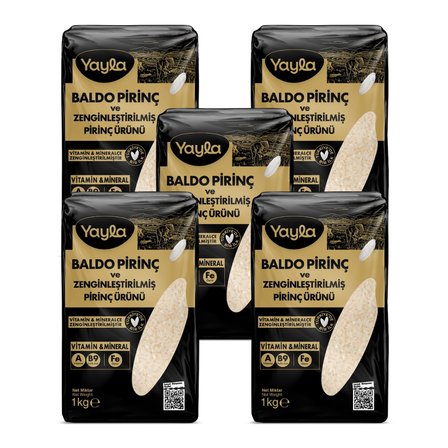 Yayla Baldo Pirinç ve Zenginleştirilmiş Pirinç Ürünü (A+B9+Fe) 1 kg x5