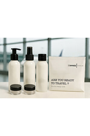 Plastik Seyahat Boy 100ml Beyaz Şişe ve Kavanoz 5’li Set – Çantalı Seyahat Kiti