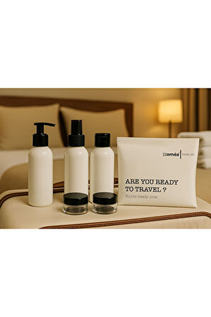 Plastik Seyahat Boy 100ml Beyaz Şişe ve Kavanoz 5’li Set – Çantalı Seyahat Kiti