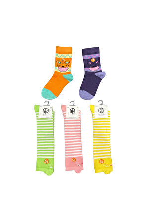 Kız Çocuk Renkli Desenli Günlük Pamuklu Dikişsiz Çorap