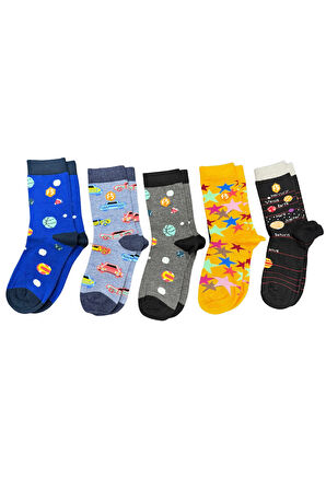 Erkek Çocuk Renkli Desenli Günlük Pamuklu Dikişsiz Çorap