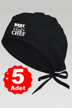 5li Şapkalı Best Chef Logo Siyah Basklılı Beyaz Özel Tasarım Aşçı Ve Şef Bonesi
