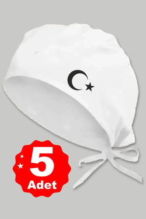 5li Siyah Ay Yıldız Basklılı Beyaz Özel Tasarım Aşçı Ve Şef Bonesi
