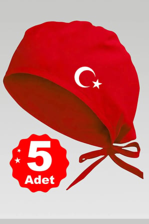 5li Beyaz Ay Yıldız Basklılı Kırmızı Özel Tasarım Aşçı Ve Şef Bonesi