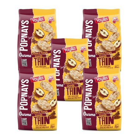 Yayla Popnays Gurme Elma ve Tarçın Çeşnili Kepekli İnce Pirinç Patlağı 80 g x5
