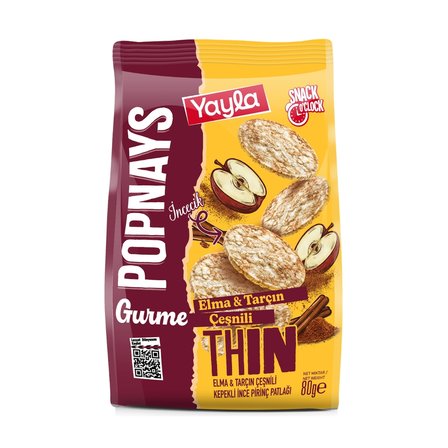 Yayla Popnays Gurme Elma ve Tarçın Çeşnili Kepekli İnce Pirinç Patlağı 80 g x5