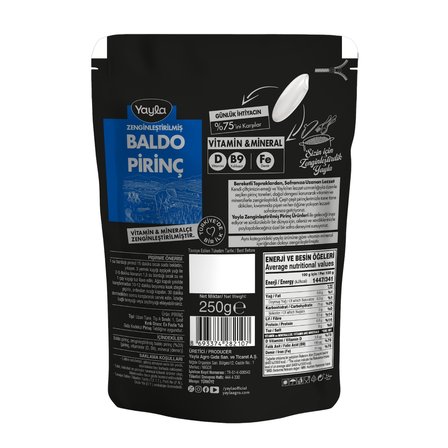 Yayla Baldo Pirinç ve Zenginleştirilmiş Pirinç Ürünü (D+B9+Fe) 250 g x6