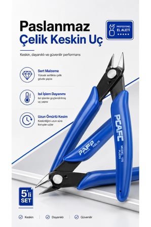 5li Ekonomik Paket Yan Keski Seti - Elektronik Devre Hassas Tel Kesme Pensesi, Model Maket Plastik Kesici Yan Keski, Bakır Tel İletken Kablo Kırpma Makası - Profesyonel El Aletleri Takımı