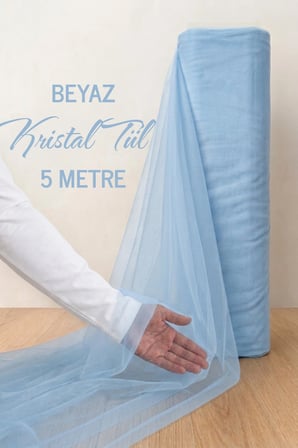 Bebe Mavisi Süsleme Tülü, 5 METRE Nişan Tülü Bohça Tülü, Gelin Damat Düğün Konvoy Kapı Valiz Süsleme, Kristal Tül, Hediye Süsü, 500 cm