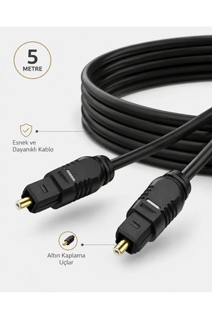 5 METRE Optik Ses Kablosu Toslink Dijital Fiber Ev Sinema Soundbar Uyumlu Siyah Altın Kaplama Uçlu Kristal Netliğinde Parazitsiz Sinyal İletimi Çevresel Surround Akustik Ses Sistemi Bağlantı Kablosu