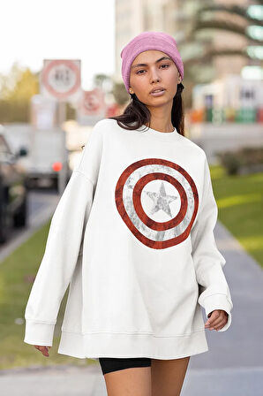 Captain America Logo Baskılı Unisex Oversize Kaptan Amerika Sweatshirt