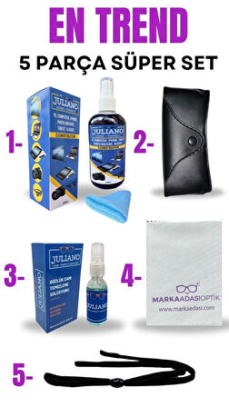5 Parça: 250ML TV-Telefon Sprey+Deri Kılıf+30ML Gözlük Sprey+Sporcu İpi+ Mic. Gözlük Bez